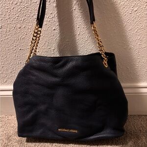 Michael Kors Navy Tote with Gold Accents